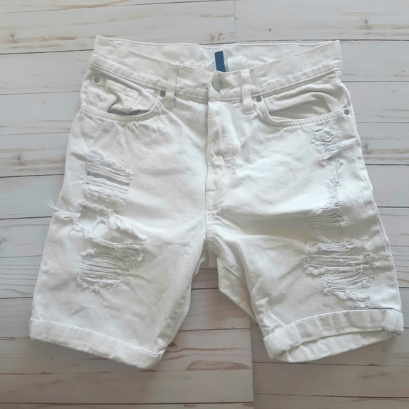 H&M Pants - H&M White Distressed Ripped Jean Shorts